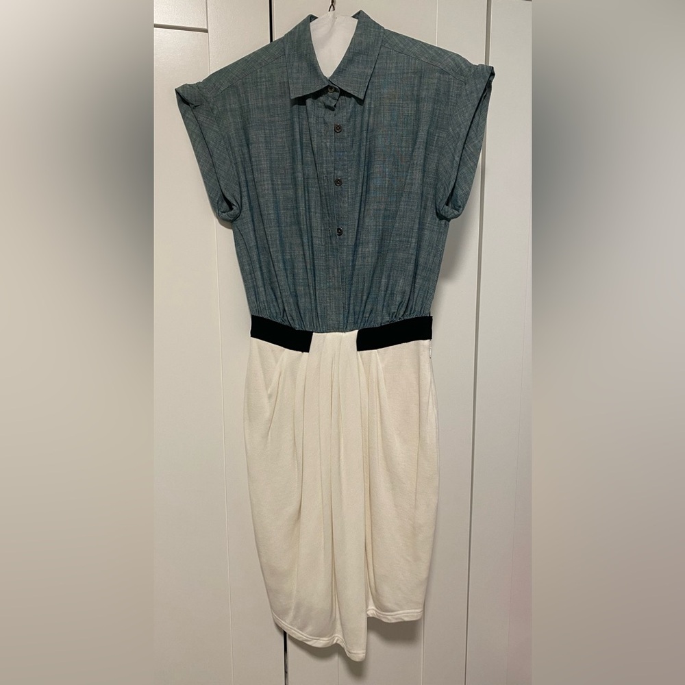 Alexander Wang Blue and Ivory Button-Up Shirt Dress